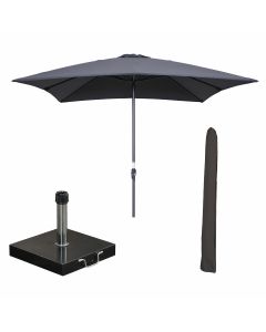 Lotus stokparasol 250x250 cm donker grijs incl 40 kg Cosmo parasolvoet en parasolhoes