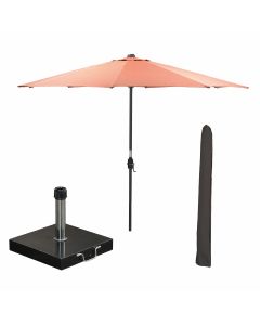 Lotus stokparasol Ø300 cm - koper incl 40 kg Cosmo parasolvoet en parasolhoes