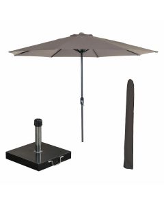 Lotus stokparasol Ø300 cm - taupe incl 40 kg Cosmo parasolvoet en parasolhoes