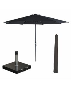 Lotus stokparasol Ø300 cm - zwart incl 40 kg Cosmo parasolvoet en parasolhoes
