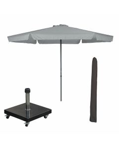 Delta stokparasol Ø300 cm licht grijs incl 40 kg Eureka parasolvoet en parasolhoes
