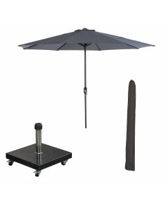 Lotus stokparasol Ø300 cm - donker grijs incl 40 kg Eureka parasolvoet en parasolhoes