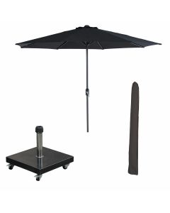 Lotus stokparasol Ø300 cm - zwart incl 40 kg Eureka parasolvoet en parasolhoes