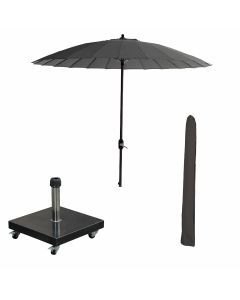 Manilla stokparasol Ø250 cm - donker grijs incl 40 kg Eureka parasolvoet en parasolhoes