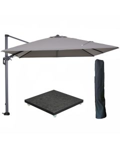 Hawaii zweefparasol 300x300 cm carbon black / licht grijs met royal antraciet parasolvoet 90 kg en parasolhoes