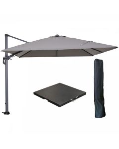 Hawaii zweefparasol 300x300 cm carbon black / licht grijs met black polished parasolvoet 90 kg en parasolhoes