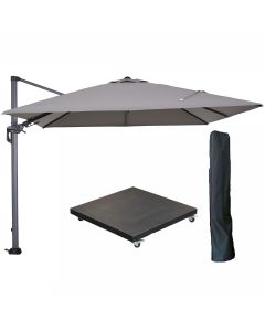 Hawaii zweefparasol 300x300 cm carbon black / licht grijs met verrijdbare parasolvoet 90 kg en parasolhoes