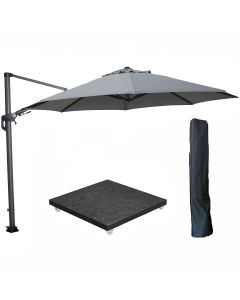 Hawaii zweefparasol Ø350 cm carbon black / licht grijs met royal antraciet parasolvoet 90 kg en parasolhoes