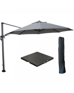 Hawaii zweefparasol Ø350 cm carbon black / licht grijs met black polished parasolvoet 90 kg en parasolhoes