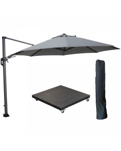 Hawaii zweefparasol Ø350 cm carbon black / licht grijs met verrijdbare parasolvoet 90 kg en parasolhoes
