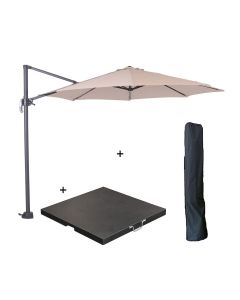 Hawaii zweefparasol S Ø300 - donker grijs/ecru met 60 kg parasolvoet en parasolhoes
