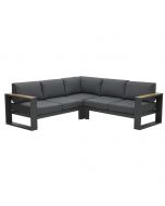 Plaza lounge hoekset 3-delig donker grijs - teak look