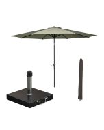 Lotus stokparasol Ø300 cm - olijf incl 40 kg Cosmo parasolvoet en parasolhoes