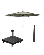 Lotus stokparasol Ø300 cm - olijf incl 40 kg Eureka parasolvoet en parasolhoes
