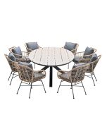Lucas tuinset 9-delig bruin - Tulli tuintafel ovaal 280x140 cm light teak look