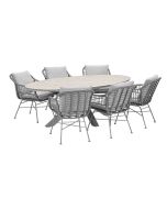 Lucas tuinset 7-delig valley sand - Tulli tuintafel 220x115 cm - light teak vironwood