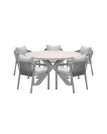 Tarera tuinset 6-delig dakar sand - Tulli tuintafel Ø148x75 cm - light teak vironwood