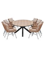 Lucas tuinset bruin 9-delig - Tulli tuintafel ovaal 280x140 cm
