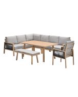 San Capri lounge dining set 7-delig links - light teak aluminium