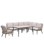 Kalibo lounge dining set 6-delig rechts incl stoel - desert sand