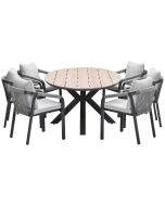 Tarera tuinset 7-delig taupe - Tulli tuintafel 220x115xH75 cm - light teak vironwood