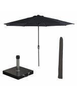 Lotus stokparasol Ø300 cm - zwart incl 40 kg Cosmo parasolvoet en parasolhoes