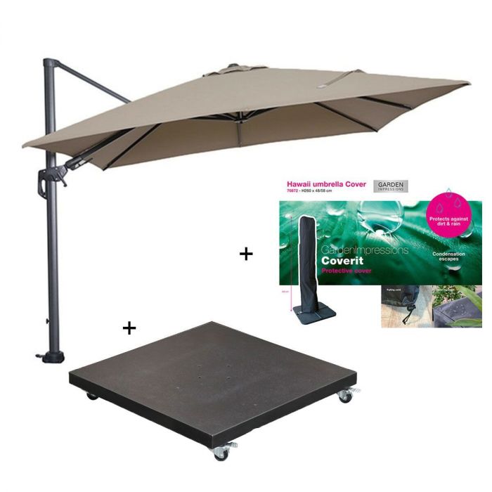 Maan Tom Audreath Kreunt Hawaii zweefparasol 3x3m taupe incl 90kg voet en hoes