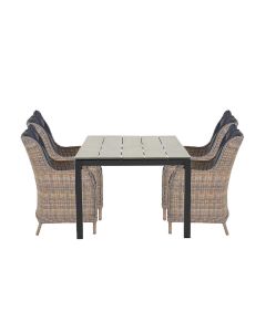 Marbella tuinset 5-delig havanna zand - Palmas tuintafel 180x107 cm
