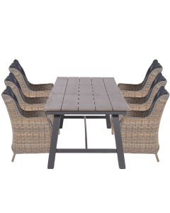 Marbella tuinset 7-delig havanna zand - Moreno tuintafel 250x100 cm