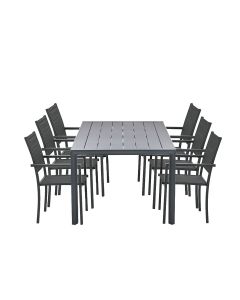 Moon tuinset 7-delig donker grijs - Adana tuintafel 220x100 cm