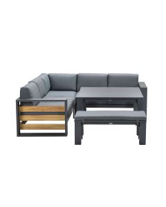 Nika lounge dining set 5-delig - donker grijs - teak look