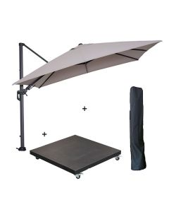 Hawaii zweefparasol 300x300 cm donker grijs/zand incl. 90 kg black polish voet en parasolhoes