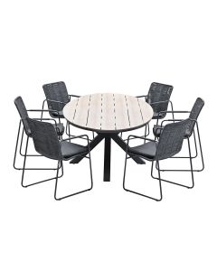Palma tuinset 7-delig donker grijs - Tulli tuintafel ovaal 220x115 cm light teak look