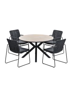 Palma tuinset 5-delig donker grijs - Tulli tuintafel Ø122x75 cm light teak look