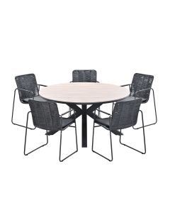 Palma tuinset 6-delig donker grijs - Tulli tuintafel Ø148x75 cm light teak look
