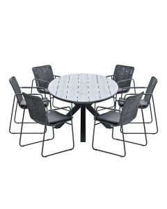 Palma tuinset 7-delig donker grijs - Tulli tuintafel ovaal 220x115 cm grey teak look
