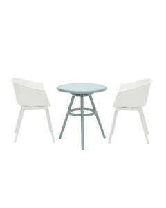 Lexy balkonset 3-delig wit - Faria tuintafel soft groen Ø 60cm