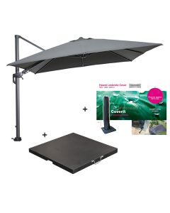 Hawaii zweefparasol 300x300 cm donker grijs/donker grijs met 90 kg parasolvoet en parasolhoes