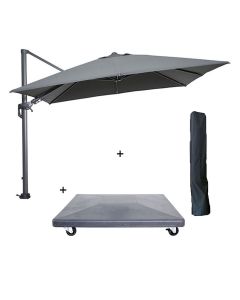 Hawaii zweefparasol 300x300 cm donker grijs/donker grijs incl. verrijdbare voet en parasolhoes