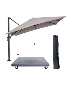 Hawaii zweefparasol 300x300 cm donker grijs/zand incl. verrijdbare voet en parasolhoes