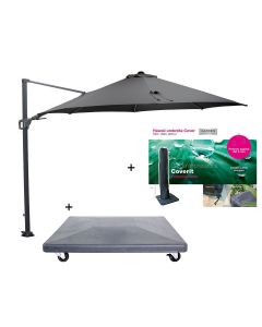 Hawaii zweefparasol Ø350 cm donker grijs/donker grijs incl. verrijdbare voet en parasolhoes