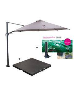 Hawaii zweefparasol Ø350 cm donker grijs/zand met 90 kg parasolvoet en parasolhoes