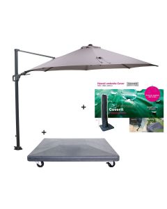 Hawaii zweefparasol Ø350 cm donker grijs/zand incl. verrijdbare voet en parasolhoes