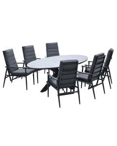 Jerone tuinset 7-delig donker grijs - Tulli tuintafel 220x115 cm