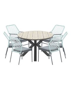 Ross tuinset 7-delig zacht groen - Tulli tuintafel ovaal 220x115 cm light teak look