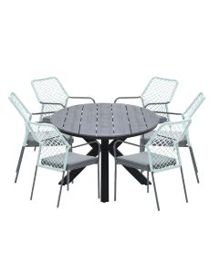 Ross tuinset 7-delig zacht groen - Tulli tuintafel ovaal 220x115 cm grey teak look