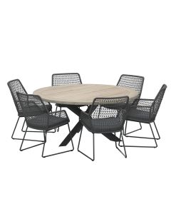 Babilonia tuinset 7-delig grijs - Louvre tuintafel Ø160 cm
