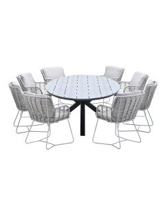 Fabrice tuinset 9-delig frozen - Tulli tuintafel ovaal 280x140 cm grey teak look