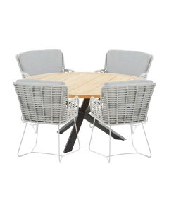 Fabrice tuinset 5-delig frozen grey - Prado tuintafel Ø130 cm