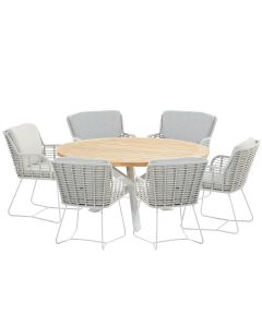 Fabrice tuinset 7-delig frozen grey - Prado tuintafel Ø160 cm